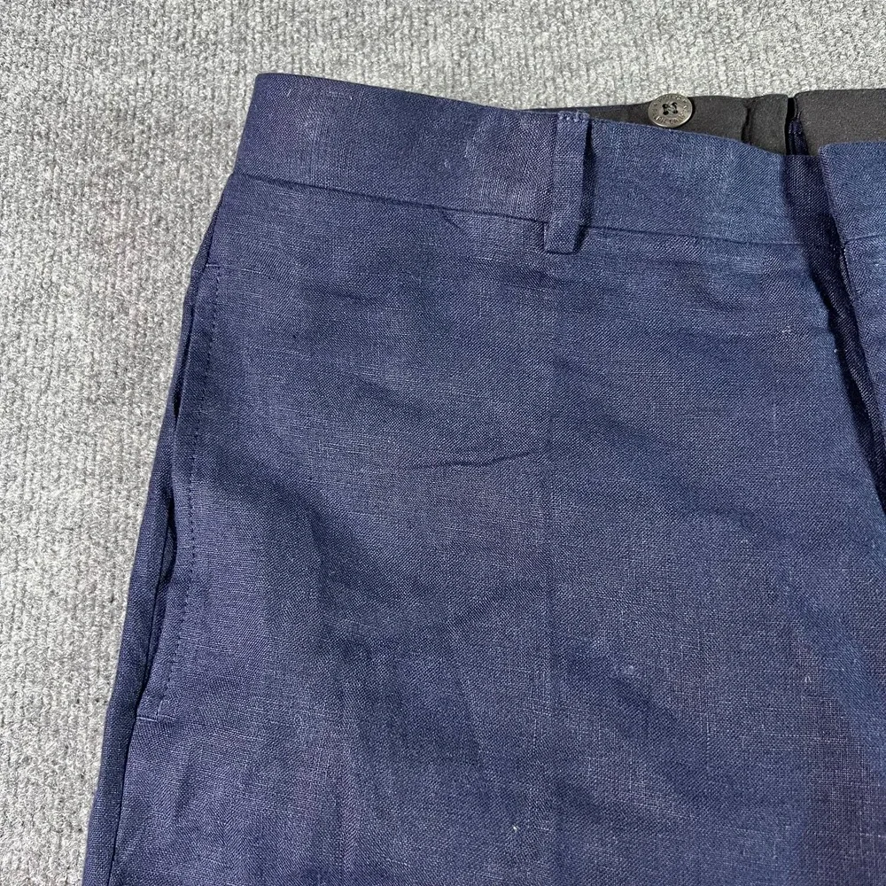 Polo Ralph Lauren Pants Men's 34 Navy Blue 100% Flax Flat Front Straight Preppy